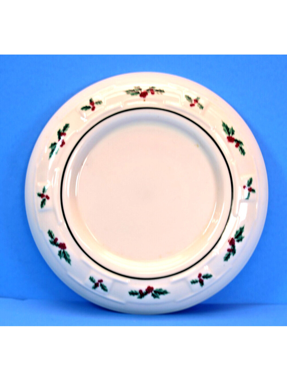 Vtg Longaberger Candle Holder Plate Pottery Christmas Traditional Holly 7.25"